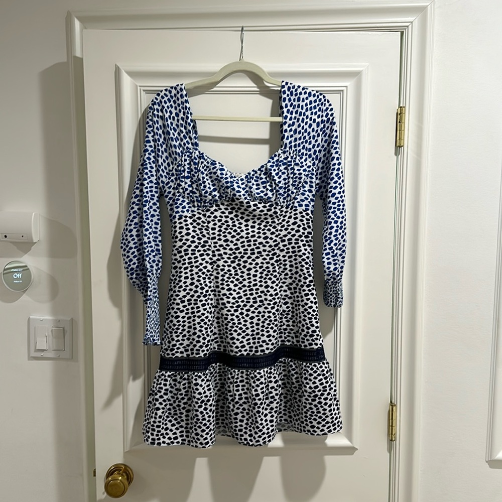 Foxiedox small blue and white spotted mini dress